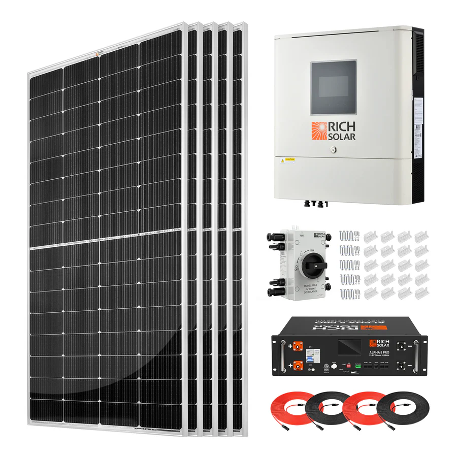 1250W off grid solar kit with 48V charge controller and inverter setup