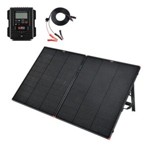 Mega 200w portable solar briefcase kit unfolded with adjustable kickstands
